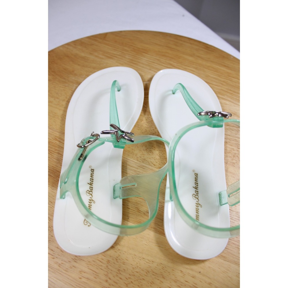 Tommy Bahama Womens Starfish Jelly Sandals Size 7W White Mint Green T-Strap